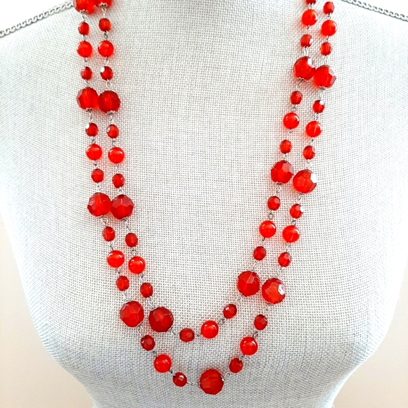 Long Endless Red Bead Necklace - Picture 1 of 4